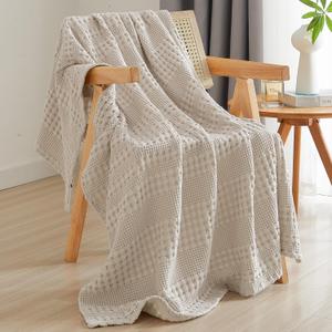 PHF 100% Cotton Waffle Weave Throw Blanket, Soft Lightweight Breathable Cozy Summer Throws for Couch Bed Sofa, Luxury Aesthetic Woven Blanket for Home Decor & Office, 50"x60", Oatmeal