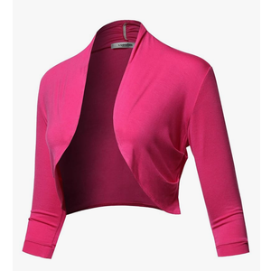 SSOULM Women's 3/4 Sleeve Open Front Bolero Shrug Cardigan with Plus Size L
