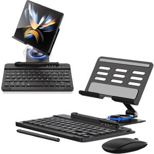 for Samsung Galaxy Z Fold 6 5 4 Stand and Keyboard Mouse, Portable Mini Bluetooth Keyboard, Foldable Adjustable Aluminum Alloy Stand Holder for Desk, with Wireless Mouse and Pen