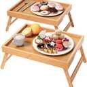 Fibogollo 2 Pack Bamboo Bed Tray Table with Folding Legs, Breakfast Trays, Serving Tray for Food and Snack, Laptop Trays for Working(Natural)