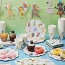 Potchen 150 Pcs Animal Parade Party Supplies Cute Disposable Animal Parade Tableware Set for Birthday Party Decorations Paper Plates and Napkins Cups, Serve 50 Guests