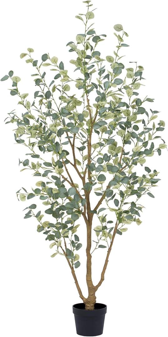 Keeplush 7FT Artificial Eucalyptus Tree Indoor, Faux Eucalyptus Tree with 689 Silk Leaves, Tall Fake Tree - Artificial Tree Indoor for Living Room Office Bedroom Home Decor