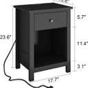 ChooChoo Black Nightstand Set of 2,Night Stand with Charging Station, Wooden Top Bedside End Table with Drawer and Storage Space for Bedroom, 2 pack