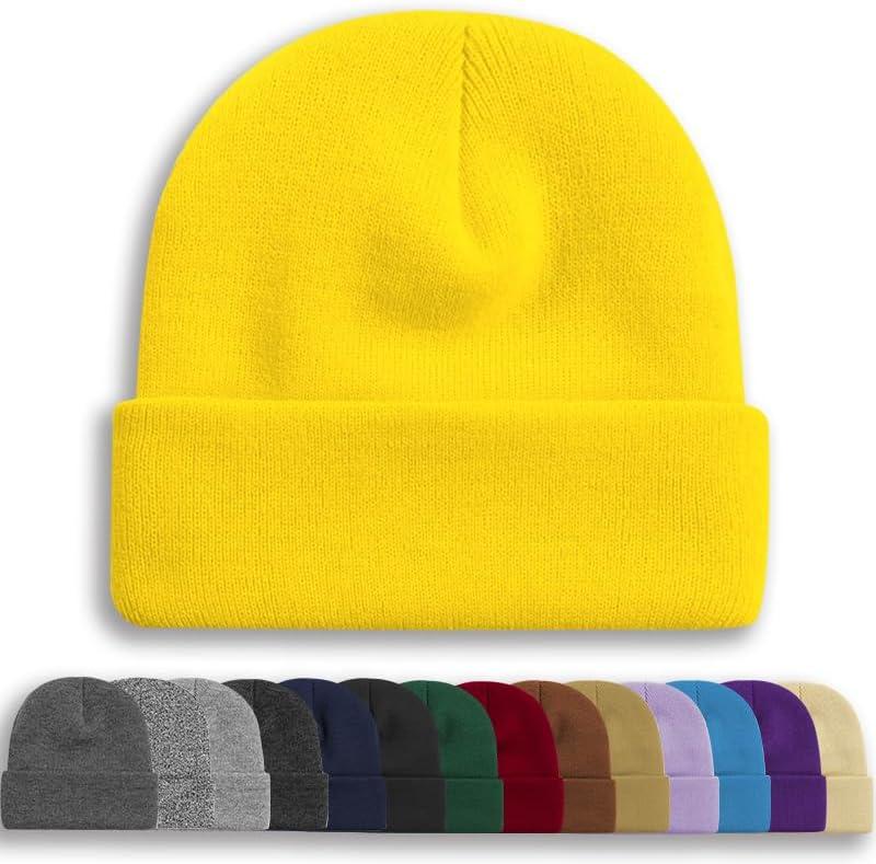 Rosoz Unisex Beanie Winter Knitted Skull Cuffed Soft Warm Hat for Men/Women Slouchy Ski Watch Cap (Bright Yellow)