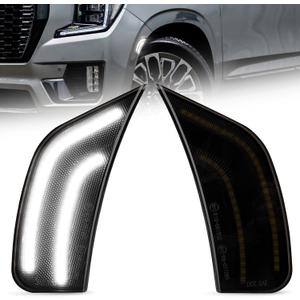 Upgraded Smoked Lens LED Side Markers Lamp Compatible with GMC Yukon/Denali/XL, Chevy Tahoe/Suburban, Cadillac Escalade/ESV 2021-2024 Driver & Passenger Side Marker Light, White LED 2PCS