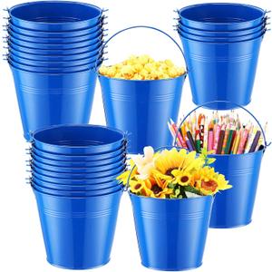 Rtteri 24 Pcs Small Metal Buckets with Handle Mini Buckets Bulk Pencil Bucket for Classroom Graduation Party Favors Iron Basket Pails for Candy Flower, 6 x 5 Inch(Dark Blue)