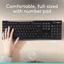 Logitech K270 Wireless Keyboard for Windows, 2.4 GHz Wireless, Full-Size, Number Pad, 8 Multimedia Keys, 2-Year Battery Life, Compatible with PC, Laptop, Black (1 Pack)