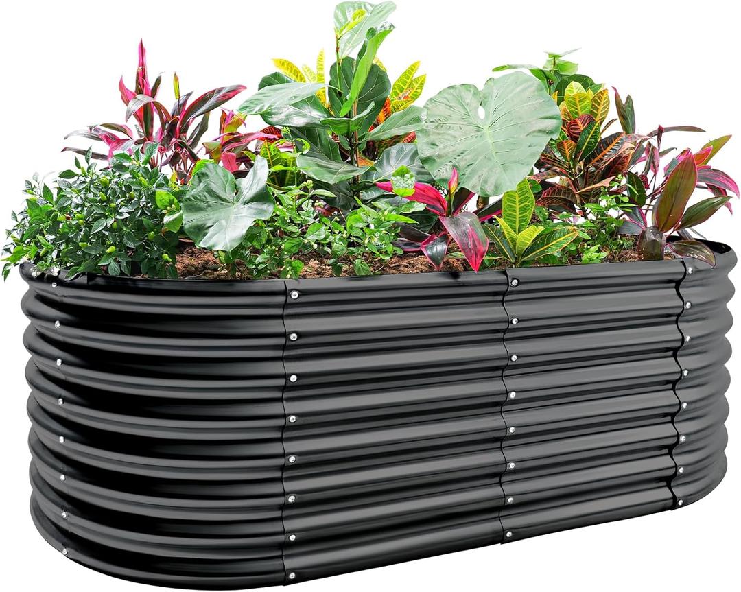 Land Guard 24 Tall Galvanized Raised Garden Bed Kit, Galvanized Planter Garden Boxes Outdoor, Oval Large Metal Raised Garden Bed for Vegetables (Dark Gray, 422ft)