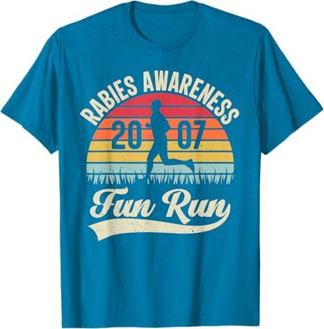 Rabies Awareness Fun Run Funny TV Comedy Running T-Shirt (Blue, Size L)