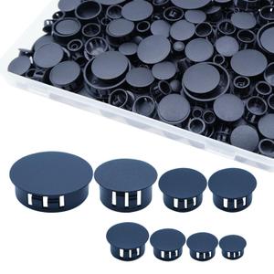 180PCS 8 Sizes Black Plastic Hole Plugs, Plastic Plugs for Round Holes, Flush Type Panel Knockout Locking Plugs, Used for Reserved Holes in Furniture Cabinet, 1/4" 5/16" 3/8" 1/2" 5/8" 3/4" 7/8" 1"
