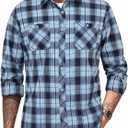 COOFANDY Men's Flannel Plaid Shirts Long Sleeve Casual Button Down Shirt with Pockets (Blue, 4XL)