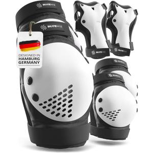 SKATEWIZ Skateboard Pads Protective Gear Set for Kids and Adults - Smash - Roller Skate Pads [6pc] with Wrist Guards - Skating Protective Gear - Roller Derby