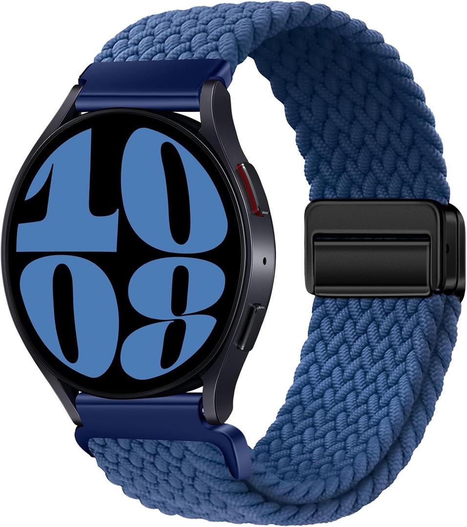 20mm Magnetic Band Compatible With Samsung Galaxy Watch 4 5 6 7 40mm 44mm/Watch 4 6 Classic 42mm 46mm 43mm 47mm/Watch 5 Pro 45mm/Watch 3 41mm/Active 2 Stretchy Braided Strap for Women Men (Atlantic Blue)