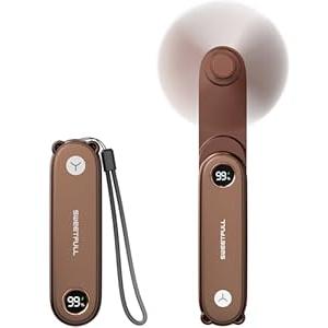 SWEETFULL Portable Handheld Mini Fan with LED Display, 3-in-1 Personal Foldable USB Rechargeable Hand Held Fan & Flashlight for Travel, Lash Eyelash, Cute Small Pocket for Women, Girls (Pink)