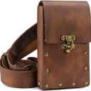 Belt Pouch Waist Bag Fanny Pack Medieval Vintage Leather Pouch Cellphone Holder Holster Carry Belt Purse Pocket Casual Hiking Festival Renaissance Faire Costume Props Travel Wallet (Brown)