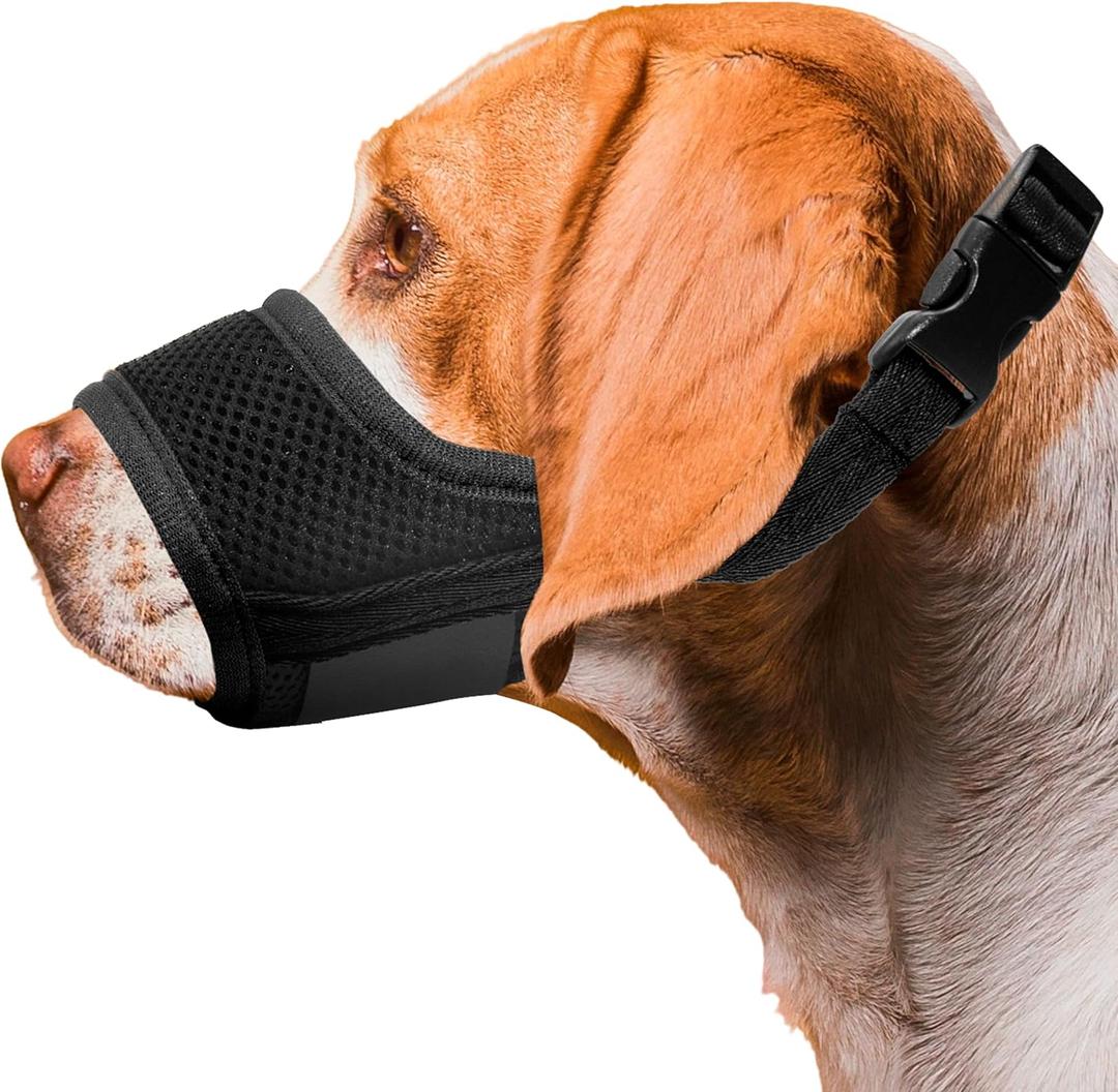 Seyezo Dog Muzzle, Soft Breathable Muzzle for Small Medium Large Dogs, Air Mesh Nylon Muzzle Cover Prevent Biting Barking Chewing, Adjustable Drinkable Pet Muzzle 6 Sizes(Black,M)