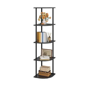 Corner Shelf - 5-Tier Corner Bookshelf with Wall Anchors & Non-Slip Feet, Corner Shelves with Rustproof Metal Frame for Bedroom, Living Room, Home Office, 11.6"×11.6"×56.2", Black
