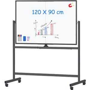maxtek Rolling Whiteboard, 48x36 Large Magnetic White Board with Stands, Big Double-Sided White Board Dry Erase on Wheels for Homeschool, Home Office, Office, School (Black, 48 x 36)