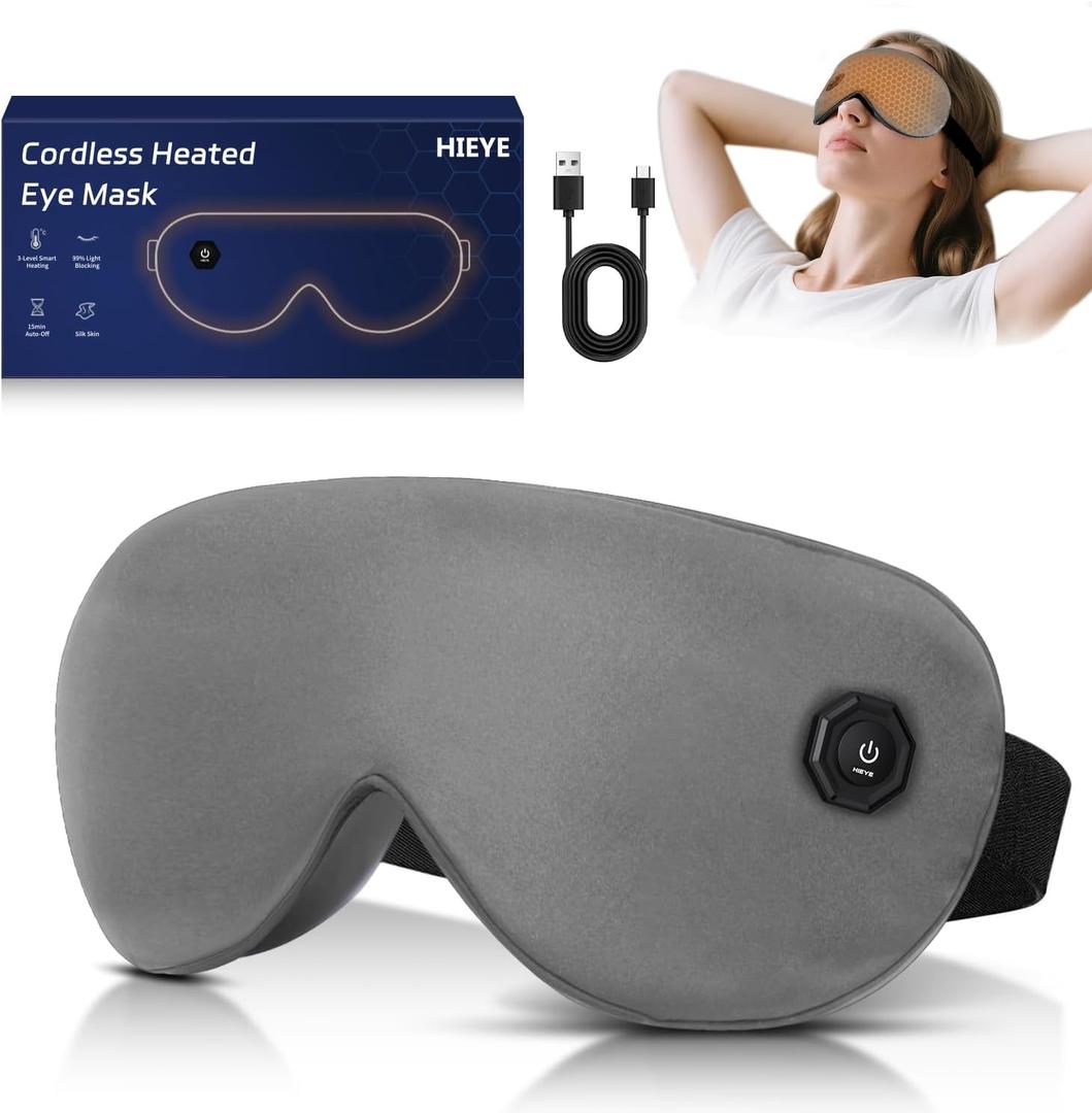 Cordless Heated Eye Mask for Dry Eyes, Electric Warm Compress for Fast Eye Relief, Rechargeable USB Heat Therapy Mask for Sleep, Blepharitis & Stye Treatment (Dark Grey)