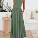 BTFBM Summer Maxi Dresses for Women 2026 Spring Sleeveless Casual Ruched High Waisted Long Sundress Flowy Beach Dress (Green, M)