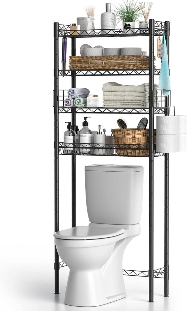 Over Toilet Bathroom Organizer, 4-Tier Over The Toilet Storage Shelf Bathroom Shelves, Above Toilet Storage Rack Bathroom Space Saver, Black