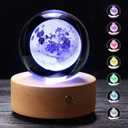 Moon Crystal Ball Stand(3.15inch), 3D Crystal Ball with Led Light, K9 Clear Crystal Ball for Home Decoration