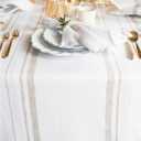 Solino Home Striped Table Runner 60 Inches - 100% Pure Linen Natural and White French Stripe Small Table Runner 14 x 60 Inch Ideal for Dresser and Coffee Tables - Summer