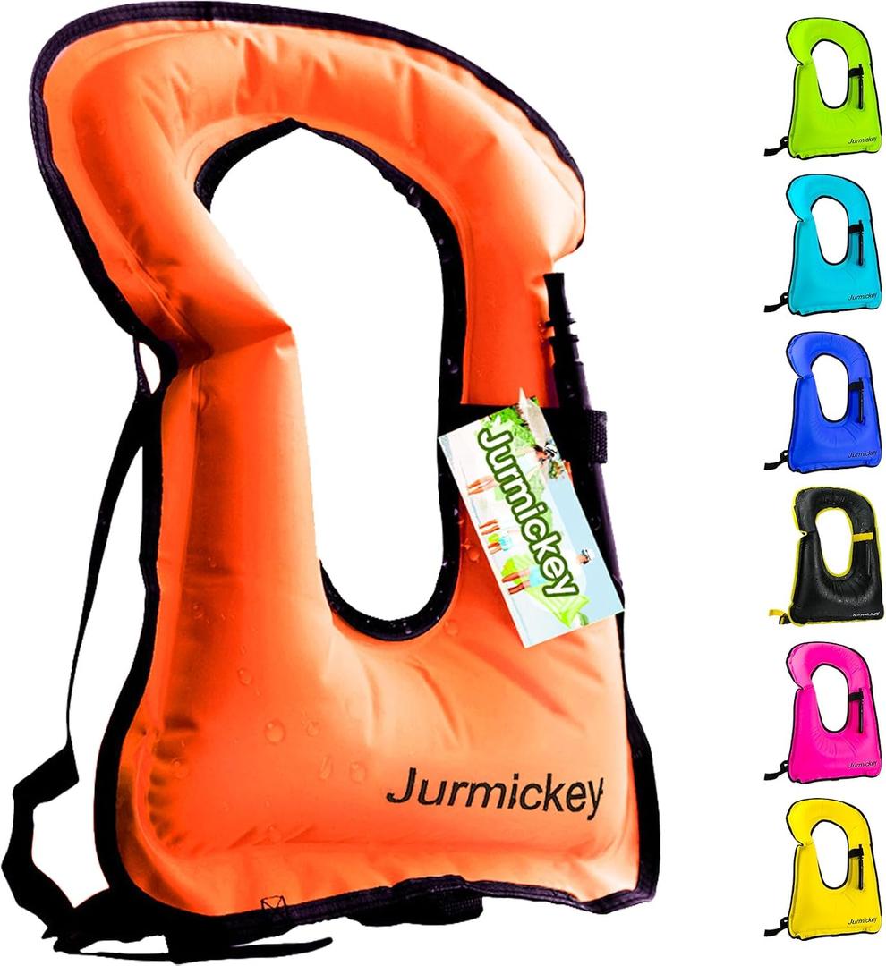 Inflatable Snorkel Vest Adults, Portable Snorkel Jacket, Buoyancy Vest for Snorkeling, Swimming, Kayaking, Boating, Safety Load Up to 220 Ibs (Orange)