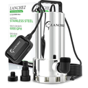 LANCHEZ 1.6HP 6000GPH Sump Pump, Stainless Steel High Flow Submersible Water Pump with Float Switch, Automatic Transfer Water Pump for Swimming Pool Basement Flooded Pit Sewage Sink Tub, Silver