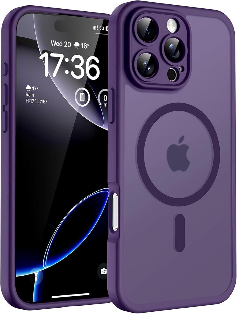 TOCOL Magnetic for iPhone 16 Pro Case, Upgraded Full Camera Protection, Compatible with Magsafe, Drop Protection, Translucent Matte Back Bumper for iPhone 16 Pro 6.3-Inch (Purple)