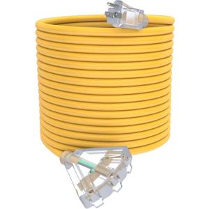100Ft 12/3 Outdoor Extension Cord with 3-Outlets, Heavy Duty 12 Gauge 3 Prong Extension Cord Waterproof with Lighted end, 15A 12AWG 1875W SJTW, ETL Listed - Great for Garage, Garden and Home, Yellow