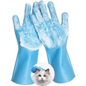 Pet Grooming Gloves Bite-Resistant Pet Bathing Gloves with Anti-Slip Particles, Wet and Dry Use, Safe for All Ages. Great as Dog Brush Glove and Cat Gloves for Grooming