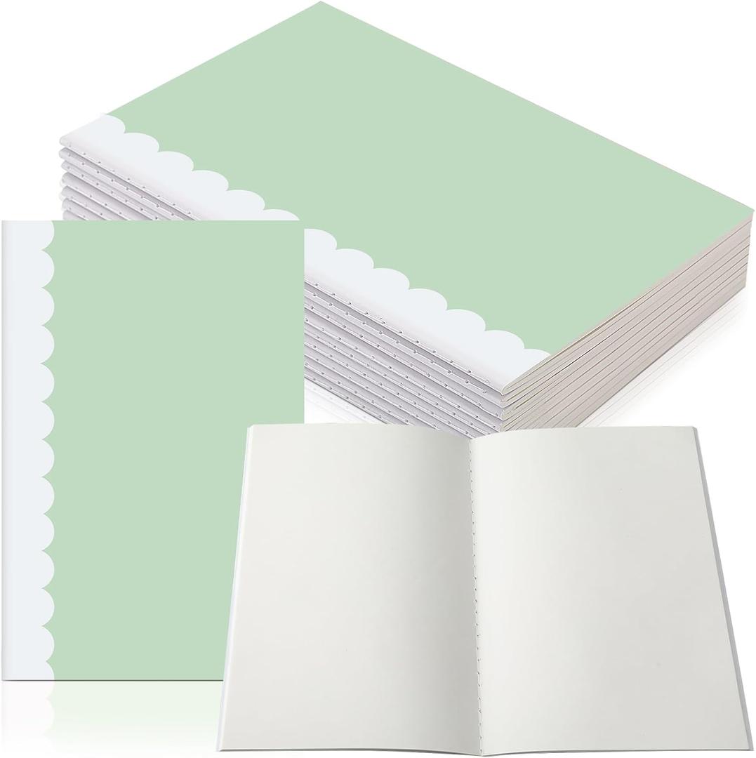 Jetec 24 Pack Back to School Supplies Blank Journal Notebooks Bulk 5.5"x 8.3" 60 Pages Thick Plain Journals with Scalloped Spines for Drawing Writing Travel Sketchbooks Aesthetic Pastel Office(Green)