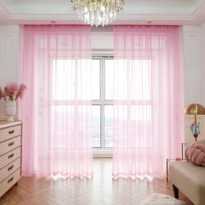 PHILEASY Window Sheer Pink Curtains 45 Inches Long 2 Panels Pink Sheer Curtains Sheer Curtain Clear Transparent Basic Rod Pocket Panel 15 Colors 10 Size for Bedroom Living Room Yard Kitchen