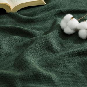 Bedsure GentleSoft 100% Cotton Blanket Queen Size for Bed - Breathable and Lightweight, Soft Cozy Textured Herringbone Woven Blanket for Summer Spring, Dark Green, 90x90 inches