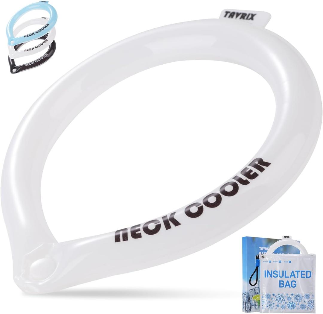 Neck Cooling Tube with Snap Button & Insulation Bag, Reusable Ice Ring, Freezes Below 64℉- Cooling Relief for Hot Weather, Outdoor Sports, Workers. Wearable Cooling Neck Wrap. (White, L)