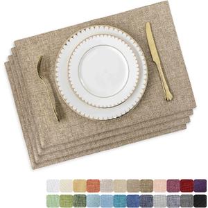 Home Brilliant Linen Placemats Set of 4 Heat Resistant Dining Table Cloth Place Mats Kitchen Table Mats Placemats Table Spring Decor, Natural Linen