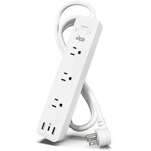 KMC USB-C PD Surge Protector 3-Outlet Power Strip, 30W Power Delivery USB-C Port, 2 USB-A Ports, 980J Surge Protection, 6-Foot Extension Cord, White : Electronics