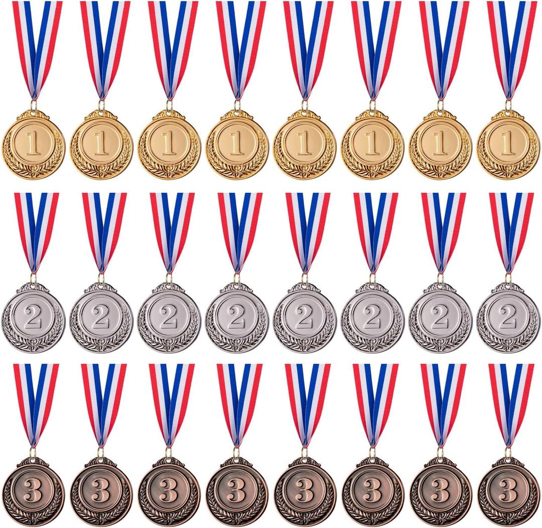 Favide 24 Pieces Gold Silver Bronze Award Medals-Winner Medals Gold Silver Bronze Prizes for Competitions, Party,Olympic Style, 2 Inches
