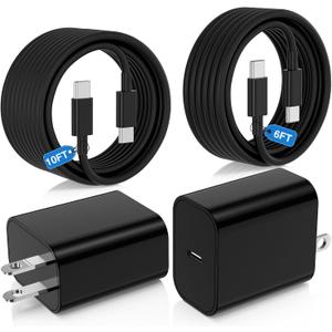 25W Super Fast Charger Type C for Samsung Galaxy S25/S24/S23 Ultra,USB C Android Phone Charger with 6FT/10FT Type C Cords for Galaxy S25/S24/S23+/S22 Plus/S20,iPhone 17/16/15 Pro Max