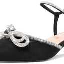Aachcol Womens Close Toe Rhinestone Bow Kitten Heels Pointed Toe Low Heel Bow Pumps Adjustable Ankle Strap Bridal Prom Wedding Dress Shoes (8.5, Black)
