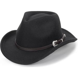 Womens Western Cowboy HatRoll Up Cowgirl HatsWide Brim Fedoras Hat with Belt Buckle (Medium)