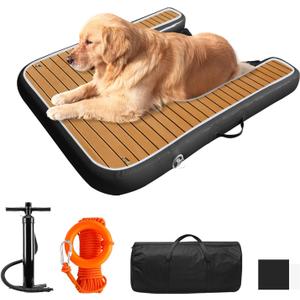 Inflatable Dock Platform for Dog, Large Dog Float Floating Ladder Up to 200 lbs Dogs Water Ramp, Non-Slip PVC with Boat Ramp for Pool, Dock, & Lake