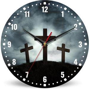 SPUNKER Clock for Bedroom,Three Crosses Wall Clocks,Sunlight Battery Operated Wall Clock Silent Non-Ticking Decorative for Home Kitchen Bathroom Living Room Bedroom Office 10 Inch