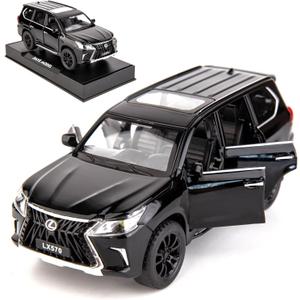 BDTCTK 1/32 Compatible for Lexus LX570 Off-Road in Luxury SUV Model Car, Zinc Alloy Pull Back Toy car with Sound and Light for Kids Boy Girl Gift(Black)