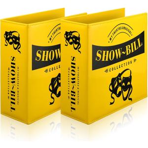 2 Set Show Bill Binder with Sleeves for Broadway and Theatre 3 Ring 9.5 x 9.5Theater Program Holder with 40 Sheet Protectors PU Leather Playbill Binders Playbill Holder(Yellow)