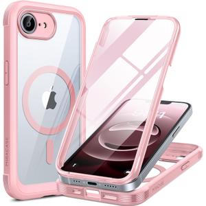 Miracase Magnetic for iPhone 16e Case Full-Body Phone with Built-in Glass Screen Protector, [Compatible with MagSafe] Military Drop Proof 16E Cover Bumper 6.1 inch, Pink
