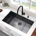33 Inch Black Stainless Steel Kitchen Sink Undermount Single Bowl, 33"x21"x10"