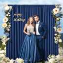 Navy Blue Backdrop Curtains-Wrinkle-Free Navy Blue Curtains Polyester Photography Drapes Wedding Background for Baby Shower Birthday Graduation Party Decorations - 8 X10FT