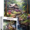 Tucocoo Forest Waterfall Art Jigsaw Puzzle 1000 Pieces Puzzles for Adults, Rustic Wood Cabin Trees Landscape Jigsaw Puzzles for Challenging Family Activity Games DIY Craft Puzzle for Home Decor Gifts